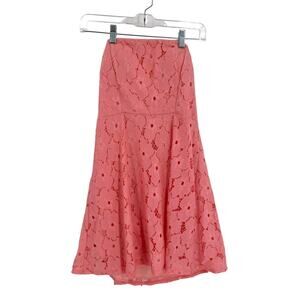 Strapless Pink dress with lace overlay and criss cross lace-up back Y2K large